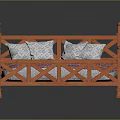 Wooden Bed with Carved Headboard Footboard Pink Mattress Floral Pattern and White Checkered Pillows