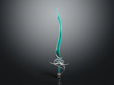 Green Decorative Sword with Intricate Metal Hilt and Curved Blade Design 3d model