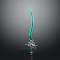 Green Decorative Sword with Intricate Metal Hilt and Curved Blade Design