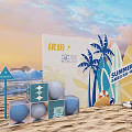 Colorful Summer Photo Check-in Spot with Surfboards Palm Trees and Beach Balls