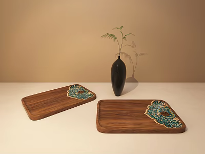 Wooden Cutting Board Set With Decorative Patterns For Modern Kitchen Tabletop 3d model