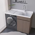Modern Balcony Cabinet With Washing Machine Sink Faucet And Wooden Structure
