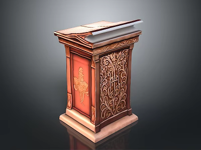Ornate Wooden Pulpit With Carved Decorations And Open Book On Top 3d model