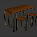 Simple Design Wooden Table with Black Metal Legs and Three Stools