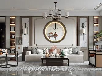 New Chinese Style Living Room Home Chandelier Multi-person Sofa Wall Lamp Ornaments Leisure Chair 3d model