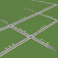 Road Facilities Design Featuring Cross Intersection Multiple Traffic Lanes And Green Belts 3d model