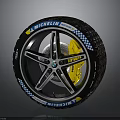 BMW Car Wheel With Michelin Tire Yellow Brake Caliper Checker Pattern