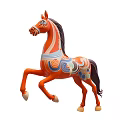 Decorative Orange Horse With Raised Front Legs And Colorful Patterns