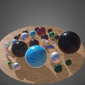 Assorted Colorful Glass Marbles With Diverse Patterns and Textures On Wooden Surface