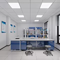 Clean Laboratory Interior With Blue Bench Lab Equipment Posters And Large Windows 3d model