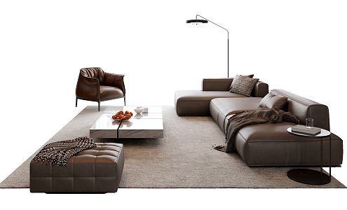 Modern Italian Sofa Coffee Table Combination Leather Sofa Multi-Person Sofa Single-Person Sofa Stool Living Room Sofa Side Couch 3d model