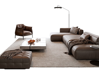 Modern Italian Sofa Coffee Table Combination Leather Sofa Multi-Person Sofa Single-Person Sofa Stool Living Room Sofa Side Couch 3d model