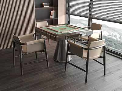 Modern Entertainment Table With Green Grid Top And Four Chairs By Window View In Living Room 3d model