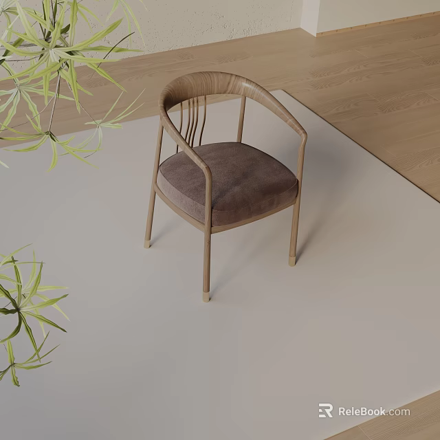 Modern Accent Chair With Wooden Frame And Upholstered Seat In Indoor Space With Green Plants 3d model 