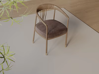 Modern Accent Chair With Wooden Frame And Upholstered Seat In Indoor Space With Green Plants 3d model