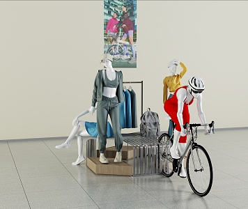 Bicycle Riding DP Bicycle Booth Riding Clothing Display Clothing Shelf Clothing Wall Frame Wall Frame Clothing Container Clothing Exhibition 3d model