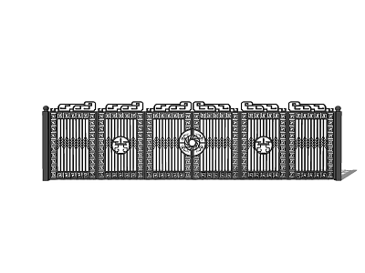 Ornate Iron Entrance Gate With Decorative Grilles And Circular Patterns 3d model