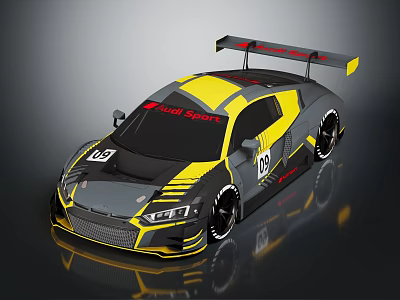 Gray And Yellow Race Car With Red Sport Logo Rear Wing And Number 18 3d model