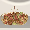 Decorative Ceramic Basket Filled With Red And Green Apples Wooden Handle White Background