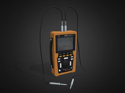 Yellow Digital Handheld Measuring Instrument With Screen Buttons And Test Probes 3d model