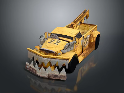 Old Yellow Tow Truck With Shark Tooth Decoration And Number 22 3d model