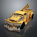 Old Yellow Tow Truck With Shark Tooth Decoration And Number 22