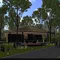 Rustic Thatched Roof Garden Pavilion For Family Leisure In Beautiful Lush Green Public Park