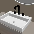 Elegant Bathroom Sink With White Square Shape Silver Faucet And Round Mirror 3d model