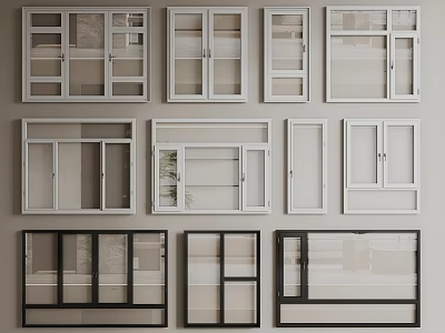 Various Window Designs With White And Black Frames For Home Decor 3d model
