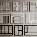 Various Window Designs With White And Black Frames For Home Decor 3d model