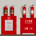 Red Fire Safety Equipment With Hydrant Cabinet And Extinguisher Box Holding Four Extinguishers Indoor