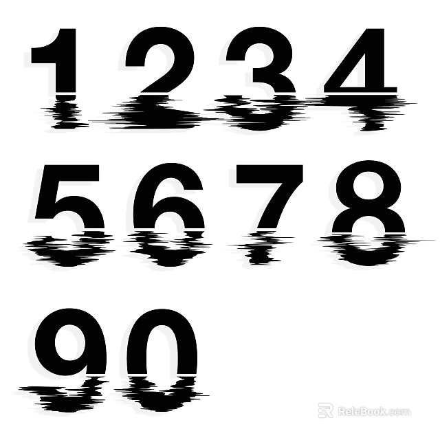 Black Number Silhouettes With Water Ripple Effect 3d model 