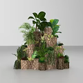 Natural Multi Tiered Floral Installation With Layered Green Plants And Wooden Bark Design