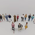 Diverse Group of People Standing and Sitting in White Studio with Various Outfits