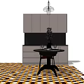 Modern Dining Table Set With Gray Cabinets Pendant Light And Geometric Floor 3d model