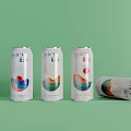 Juicy Fizzy Drink Cans On Green Background With Three Standing And One Fallen