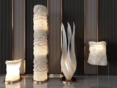Modern Artistic Floor Lamps With Textured Leaf Shaped Pleated Designs And Metal Base 3d model