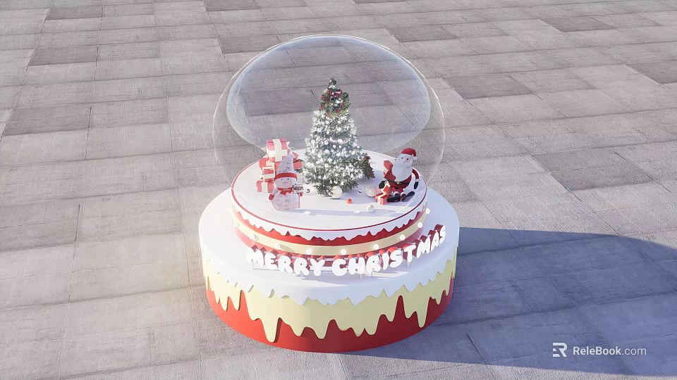Festive Christmas Photo Spot With Snow Globe Santa Tree And Gifts 3d model 