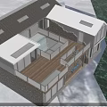 Modern Rural Self Built House with Large Glass Windows Stone Walls Balcony and Waterfront View