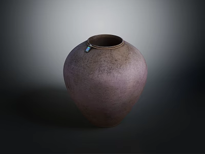 Brownish Purple Clay Vase With Textured Surface And Blue Tag On Dark Background 3d model