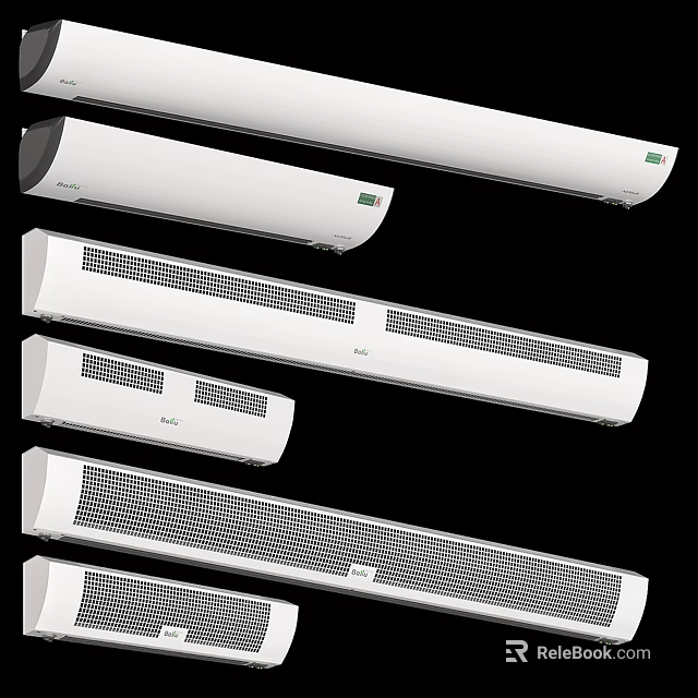 White Wall Mounted Air Curtain Fans With Different Sizes And Ventilation Grilles Design 3d model 