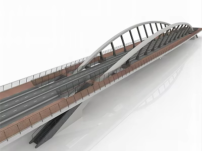 Modern Arch Bridge Design With Curved Structure Roadway And Pedestrian Walkway 3d model