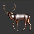 Brown Deer With Majestic Antlers Standing On Dark Reflective Surface In Studio