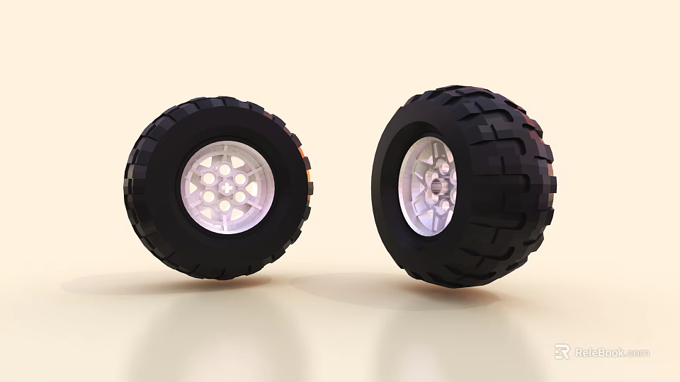 Two Black Tires With Silver Rims And Deep Tread Patterns On Light Background 3d model