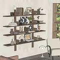 Modern Wooden Wall Mounted Shelving Unit With Books Vases And Decorative Items