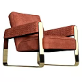 Red Fabric Single Sofa With Woven Armrest And Gold Metal Frame Modern Design