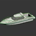 Classic White Model Boat With Green Stripe And Reflections On Glossy Surface 3d model