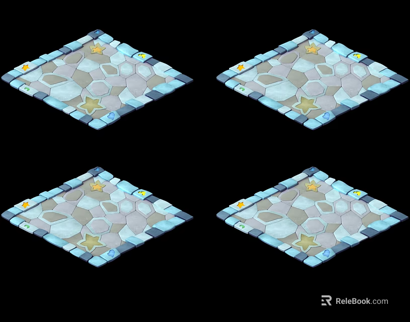 Modern Decorative Floor Tiles With Hexagonal Star Shapes Light Blue Gray White And Yellow Accents 3d model 
