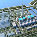 Aerial Planning of Industrial Complex With Factory Layout Chimneys Waterbody And Greenery