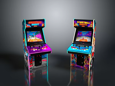 Two Colorful Pinball Machines With Vibrant Graphics And Retro Design 3d model